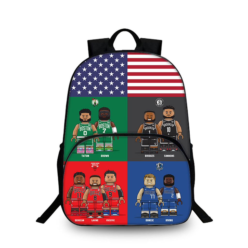 Basketball All-Star 15" Backpack Two Side Water Bottles Pouches Kid's School Bookbag
