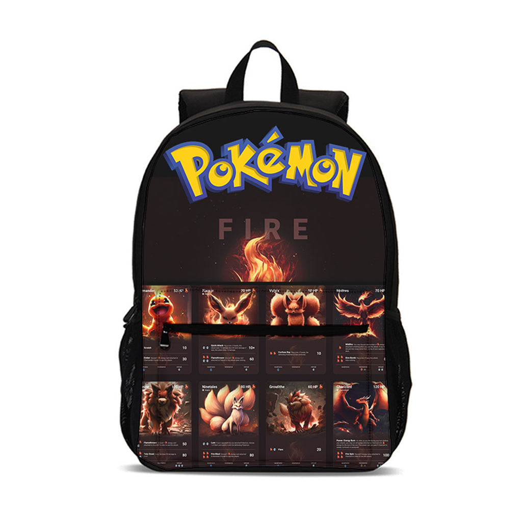 Fire Type Pokemon 3 Pieces Combo 18 inches School Backpack Shoulder Bag Pencil Case