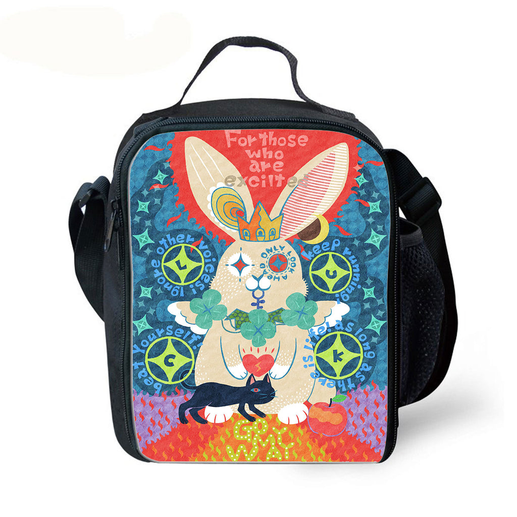 Kids White Rabbit Wonderland Lunch Box Graphic Print Insulated Lunch Bag Waterproof