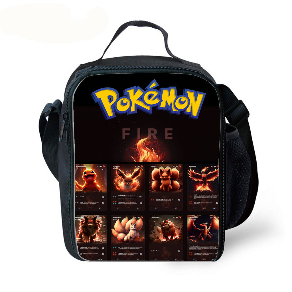 Fire Type Pokemon 3 Pieces Combo Kid's 15 inches School Backpack Lunch Bag Pencil Case
