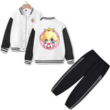 Princess Peach Varsity Jacket and Pants 2 Pieces Outfit Kids Clothing Suit Ideal Gift