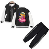 Princess Peach Varsity Jacket and Pants 2 Pieces Outfit Kids Clothing Suit Ideal Gift