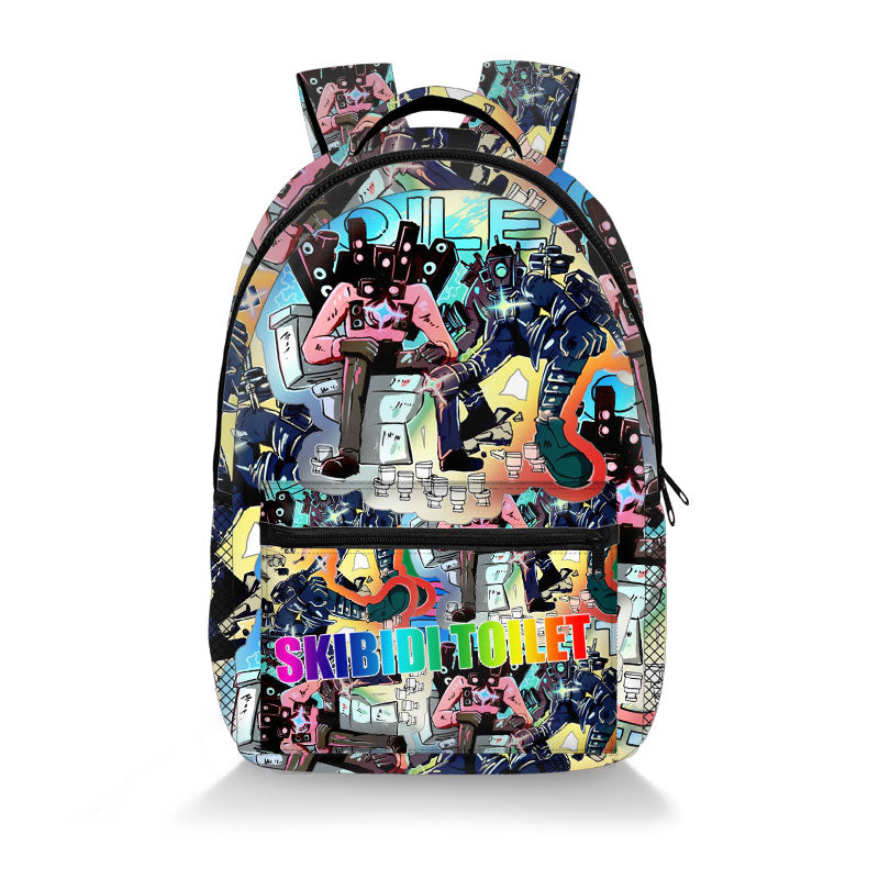Skibidi Toilet Backpack for Kids Allover Print Bag Mesh Side Pockets 16" Bookbag