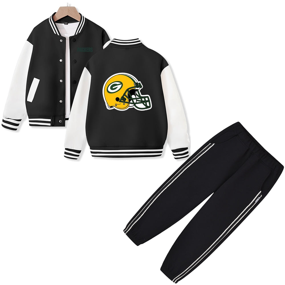 Green Bay American Football Varsity Jacket and Pants 2 Pieces Outfit Kids Clothing Suit Ideal Gift