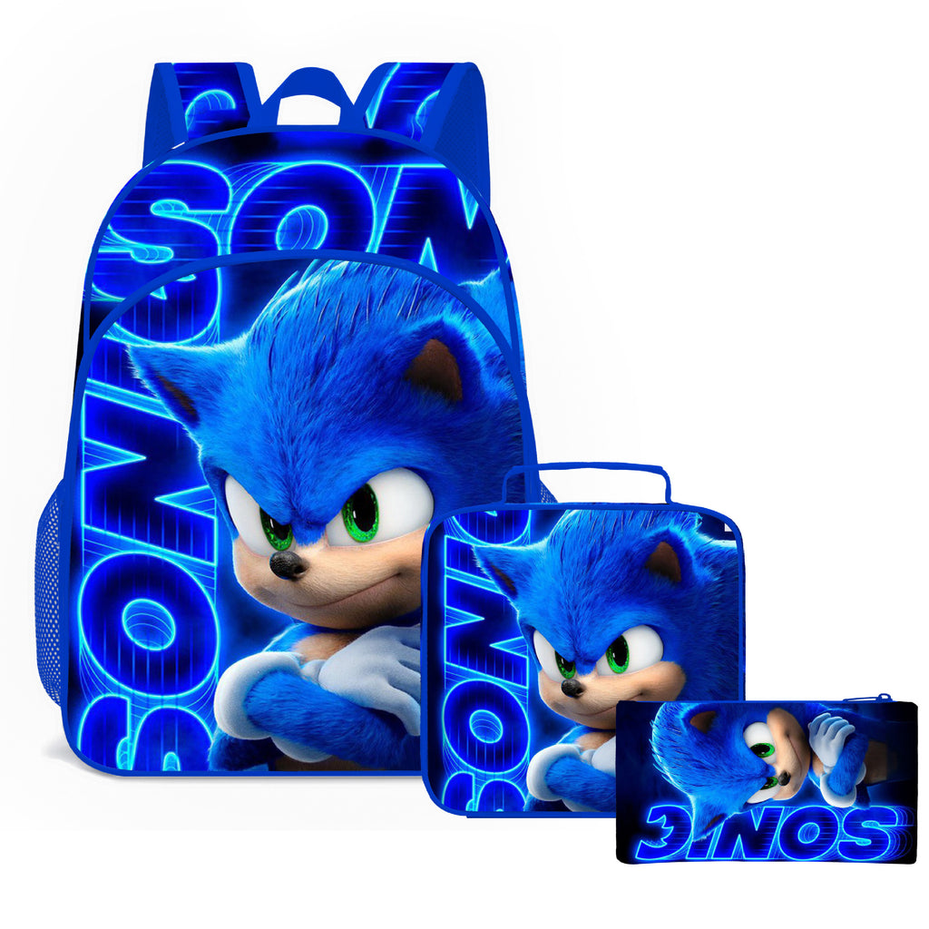 Sonic School Backpack for Kids Lunch Bag Pencil Bag 3 Pieces Ideal Present