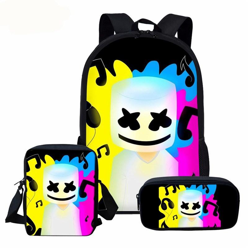 3PCS Marshmello Backpack with Pencil Case & Satchel for Teens boys girls