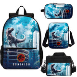 Jurassic World Backpack 4PCS Trendy Backpack Satchel Pencil Case Lunch Bag