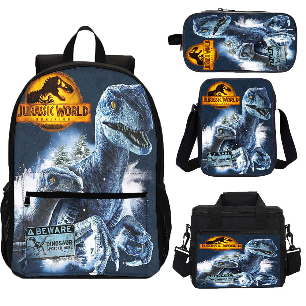 Teen's Backpack 4PCS Jurassic World Trendy Backpack Satchel Pencil Case Lunch Bag