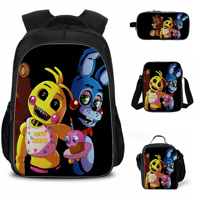 Five Nights at Freddy's School Merch 4PCS Backpack Lunch Bag Shoulder Bag Pencil Case Ideal Present