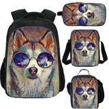 Kid's Cute Husky School Backpack Lunch Bag Shoulder Bag Pencil Case Ideal Gift