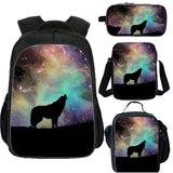 Teen's Wolf Backpack Lunch Bag Shoulder Bag Pencil Case 4 Pieces Bookbags